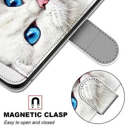 For Samsung Galaxy A22 5G Coloured Drawing Cross Texture Horizontal Flip PU Leather Case with Holder & Card Slots & Wallet & Lanyard(White Kitten) by buy2fix