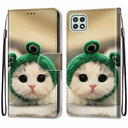 For Samsung Galaxy A22 5G Coloured Drawing Cross Texture Horizontal Flip PU Leather Case with Holder & Card Slots & Wallet & Lanyard(Frog Kitten) by buy2fix