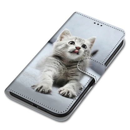 For Samsung Galaxy A22 5G Coloured Drawing Cross Texture Horizontal Flip PU Leather Case with Holder & Card Slots & Wallet & Lanyard(Small Gray Cat) by buy2fix