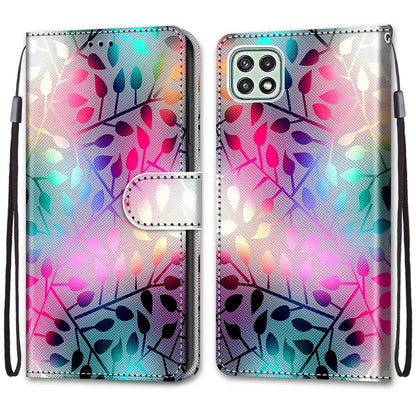 For Samsung Galaxy A22 5G Coloured Drawing Cross Texture Horizontal Flip PU Leather Case with Holder & Card Slots & Wallet & Lanyard(Translucent Glass) by buy2fix