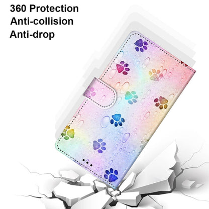 For Samsung Galaxy A22 5G Coloured Drawing Cross Texture Horizontal Flip PU Leather Case with Holder & Card Slots & Wallet & Lanyard(Footprint Water Drops) by buy2fix