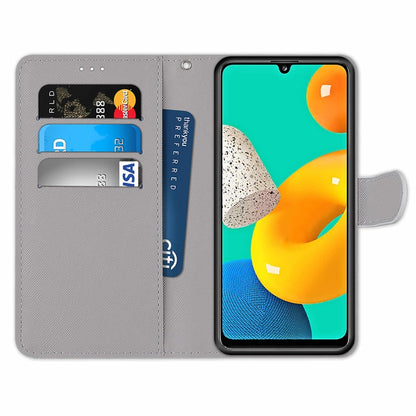 For Samsung Galaxy A22 5G Coloured Drawing Cross Texture Horizontal Flip PU Leather Case with Holder & Card Slots & Wallet & Lanyard(Footprint Water Drops) by buy2fix
