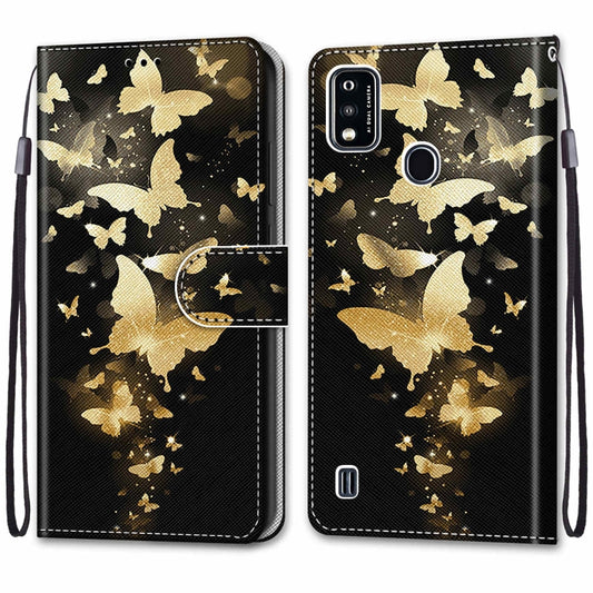 For ZTE Blade A51 Coloured Drawing Cross Texture Horizontal Flip PU Leather Case with Holder & Card Slots & Wallet & Lanyard(Golden Butterfly Group) by buy2fix