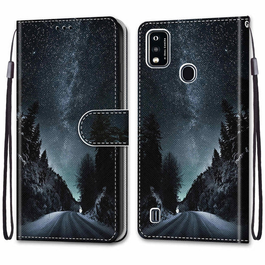 For ZTE Blade A51 Coloured Drawing Cross Texture Horizontal Flip PU Leather Case with Holder & Card Slots & Wallet & Lanyard(Mountain Road Starry Sky) by buy2fix