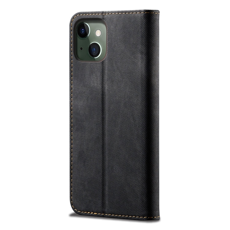 For iPhone 13 Denim Texture Casual Style Horizontal Flip Leather Case with Holder & Card Slots & Wallet(Black) - iPhone 13 Cases by buy2fix | Online Shopping UK | buy2fix