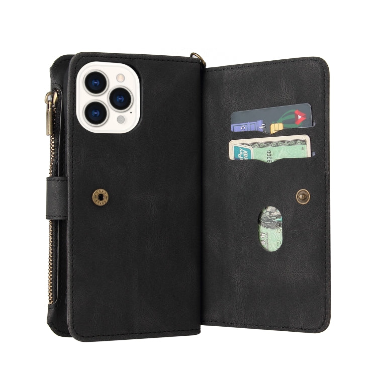 For iPhone 13 Pro Max Skin Feel PU + TPU Horizontal Flip Leather Case with Holder & 15 Cards Slot & Wallet & Zipper Pocket & Lanyard (Black) - iPhone 13 Pro Max Cases by buy2fix | Online Shopping UK | buy2fix