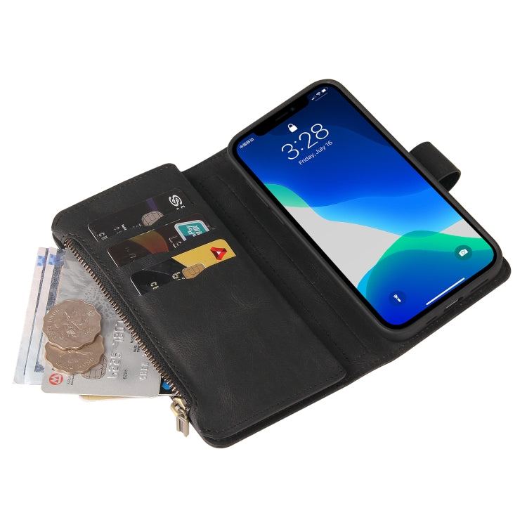For iPhone 13 Pro Max Skin Feel PU + TPU Horizontal Flip Leather Case with Holder & 15 Cards Slot & Wallet & Zipper Pocket & Lanyard (Black) - iPhone 13 Pro Max Cases by buy2fix | Online Shopping UK | buy2fix