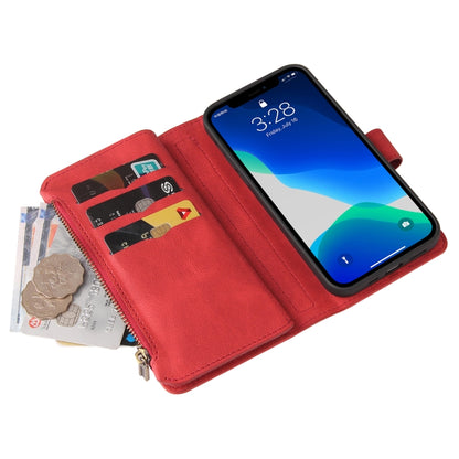 For iPhone 13 Pro Max Skin Feel PU + TPU Horizontal Flip Leather Case with Holder & 15 Cards Slot & Wallet & Zipper Pocket & Lanyard (Red) - iPhone 13 Pro Max Cases by buy2fix | Online Shopping UK | buy2fix