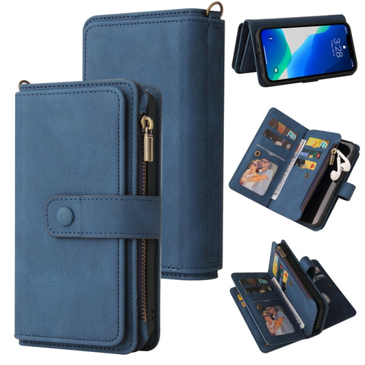 For iPhone 13 Pro Max Skin Feel PU + TPU Horizontal Flip Leather Case with Holder & 15 Cards Slot & Wallet & Zipper Pocket & Lanyard (Blue) - iPhone 13 Pro Max Cases by buy2fix | Online Shopping UK | buy2fix