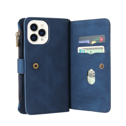 For iPhone 13 Pro Max Skin Feel PU + TPU Horizontal Flip Leather Case with Holder & 15 Cards Slot & Wallet & Zipper Pocket & Lanyard (Blue) - iPhone 13 Pro Max Cases by buy2fix | Online Shopping UK | buy2fix