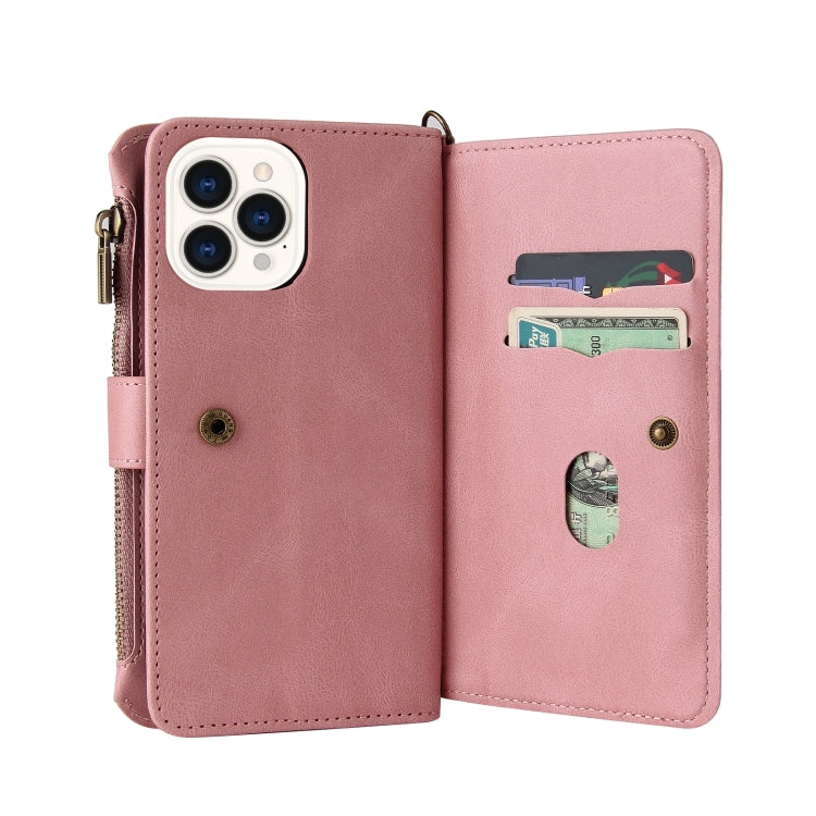 For iPhone 13 Pro Max Skin Feel PU + TPU Horizontal Flip Leather Case with Holder & 15 Cards Slot & Wallet & Zipper Pocket & Lanyard (Pink) - iPhone 13 Pro Max Cases by buy2fix | Online Shopping UK | buy2fix