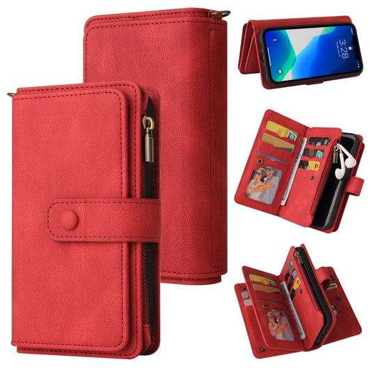 For iPhone 13 Pro Skin Feel PU + TPU Horizontal Flip Leather Case with Holder & 15 Cards Slot & Wallet & Zipper Pocket & Lanyard (Red) - iPhone 13 Pro Cases by buy2fix | Online Shopping UK | buy2fix