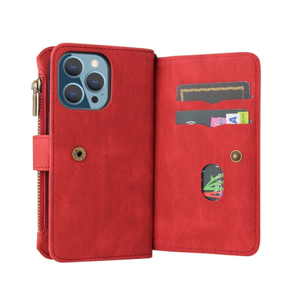 For iPhone 13 Pro Skin Feel PU + TPU Horizontal Flip Leather Case with Holder & 15 Cards Slot & Wallet & Zipper Pocket & Lanyard (Red) - iPhone 13 Pro Cases by buy2fix | Online Shopping UK | buy2fix