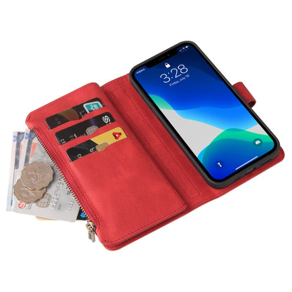For iPhone 13 Pro Skin Feel PU + TPU Horizontal Flip Leather Case with Holder & 15 Cards Slot & Wallet & Zipper Pocket & Lanyard (Red) - iPhone 13 Pro Cases by buy2fix | Online Shopping UK | buy2fix