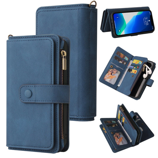 For iPhone 13 Pro Skin Feel PU + TPU Horizontal Flip Leather Case with Holder & 15 Cards Slot & Wallet & Zipper Pocket & Lanyard (Blue) - iPhone 13 Pro Cases by buy2fix | Online Shopping UK | buy2fix