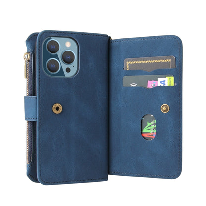For iPhone 13 Pro Skin Feel PU + TPU Horizontal Flip Leather Case with Holder & 15 Cards Slot & Wallet & Zipper Pocket & Lanyard (Blue) - iPhone 13 Pro Cases by buy2fix | Online Shopping UK | buy2fix
