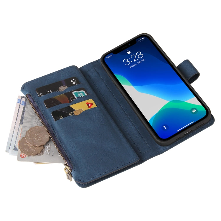 For iPhone 13 Pro Skin Feel PU + TPU Horizontal Flip Leather Case with Holder & 15 Cards Slot & Wallet & Zipper Pocket & Lanyard (Blue) - iPhone 13 Pro Cases by buy2fix | Online Shopping UK | buy2fix