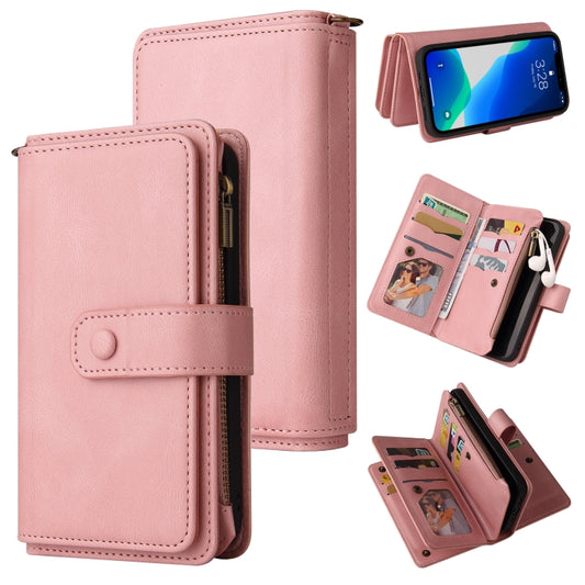 For iPhone 13 Pro Skin Feel PU + TPU Horizontal Flip Leather Case with Holder & 15 Cards Slot & Wallet & Zipper Pocket & Lanyard (Pink) - iPhone 13 Pro Cases by buy2fix | Online Shopping UK | buy2fix