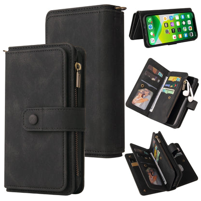 For iPhone 13 Skin Feel PU + TPU Horizontal Flip Leather Case with Holder & 15 Cards Slot & Wallet & Zipper Pocket & Lanyard(Black) - iPhone 13 Cases by buy2fix | Online Shopping UK | buy2fix