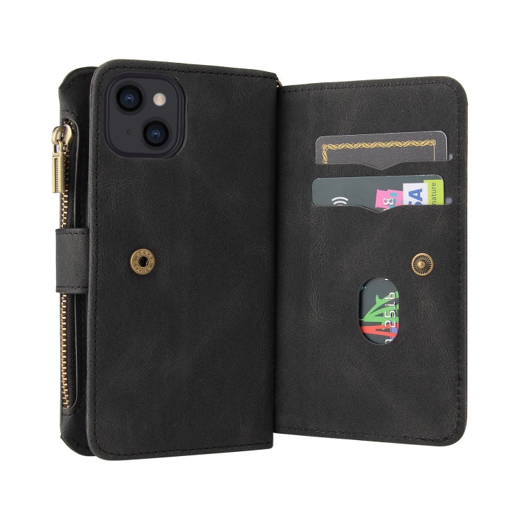 For iPhone 13 Skin Feel PU + TPU Horizontal Flip Leather Case with Holder & 15 Cards Slot & Wallet & Zipper Pocket & Lanyard(Black) - iPhone 13 Cases by buy2fix | Online Shopping UK | buy2fix