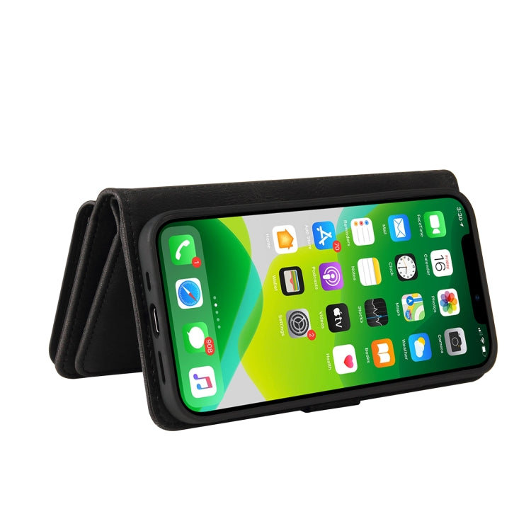 For iPhone 13 Skin Feel PU + TPU Horizontal Flip Leather Case with Holder & 15 Cards Slot & Wallet & Zipper Pocket & Lanyard(Black) - iPhone 13 Cases by buy2fix | Online Shopping UK | buy2fix