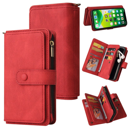 For iPhone 13 Skin Feel PU + TPU Horizontal Flip Leather Case with Holder & 15 Cards Slot & Wallet & Zipper Pocket & Lanyard(Red) - iPhone 13 Cases by buy2fix | Online Shopping UK | buy2fix