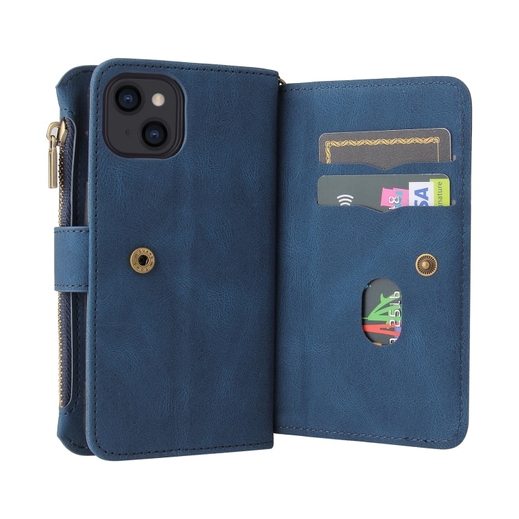 For iPhone 13 Skin Feel PU + TPU Horizontal Flip Leather Case with Holder & 15 Cards Slot & Wallet & Zipper Pocket & Lanyard(Blue) - iPhone 13 Cases by buy2fix | Online Shopping UK | buy2fix