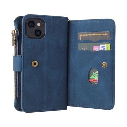 For iPhone 13 Skin Feel PU + TPU Horizontal Flip Leather Case with Holder & 15 Cards Slot & Wallet & Zipper Pocket & Lanyard(Blue) - iPhone 13 Cases by buy2fix | Online Shopping UK | buy2fix