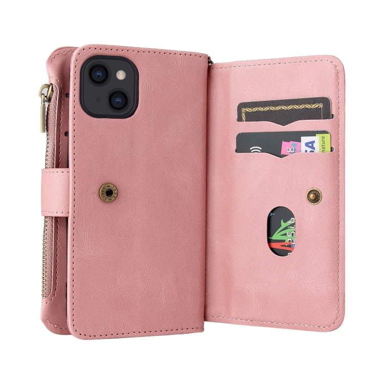 For iPhone 13 Skin Feel PU + TPU Horizontal Flip Leather Case with Holder & 15 Cards Slot & Wallet & Zipper Pocket & Lanyard(Pink) - iPhone 13 Cases by buy2fix | Online Shopping UK | buy2fix