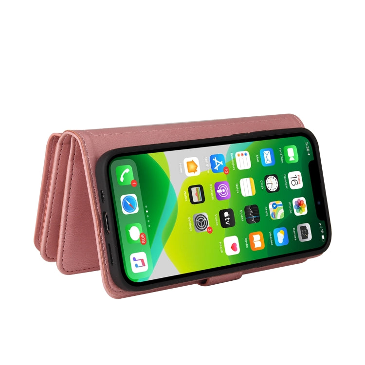 For iPhone 13 Skin Feel PU + TPU Horizontal Flip Leather Case with Holder & 15 Cards Slot & Wallet & Zipper Pocket & Lanyard(Pink) - iPhone 13 Cases by buy2fix | Online Shopping UK | buy2fix