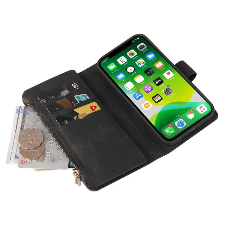 For iPhone 13 mini Skin Feel PU + TPU Horizontal Flip Leather Case with Holder & 15 Cards Slot & Wallet & Zipper Pocket & Lanyard (Black) - iPhone 13 mini Cases by buy2fix | Online Shopping UK | buy2fix