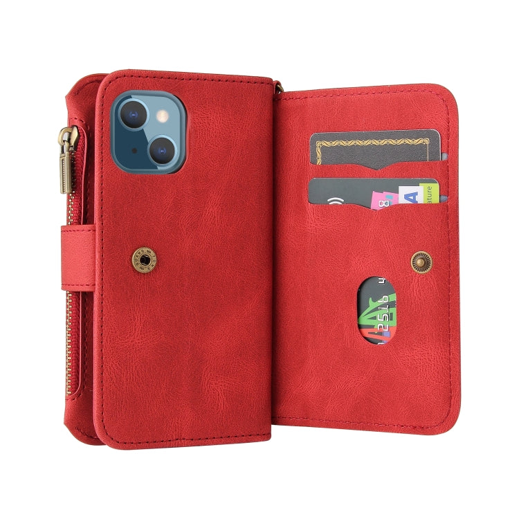 For iPhone 13 mini Skin Feel PU + TPU Horizontal Flip Leather Case with Holder & 15 Cards Slot & Wallet & Zipper Pocket & Lanyard (Red) - iPhone 13 mini Cases by buy2fix | Online Shopping UK | buy2fix