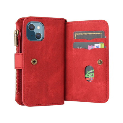 For iPhone 13 mini Skin Feel PU + TPU Horizontal Flip Leather Case with Holder & 15 Cards Slot & Wallet & Zipper Pocket & Lanyard (Red) - iPhone 13 mini Cases by buy2fix | Online Shopping UK | buy2fix