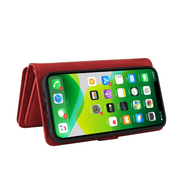 For iPhone 13 mini Skin Feel PU + TPU Horizontal Flip Leather Case with Holder & 15 Cards Slot & Wallet & Zipper Pocket & Lanyard (Red) - iPhone 13 mini Cases by buy2fix | Online Shopping UK | buy2fix