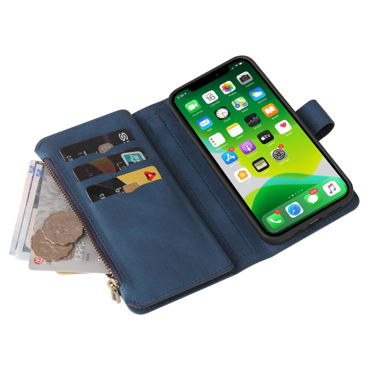 For iPhone 13 mini Skin Feel PU + TPU Horizontal Flip Leather Case with Holder & 15 Cards Slot & Wallet & Zipper Pocket & Lanyard (Blue) - iPhone 13 mini Cases by buy2fix | Online Shopping UK | buy2fix