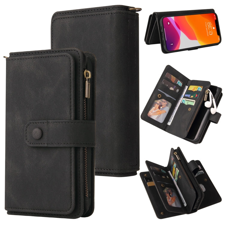 For iPhone 12 Pro Max Skin Feel PU + TPU Horizontal Flip Leather Case with Holder & 15 Cards Slot & Wallet & Zipper Pocket & Lanyard(Black) - iPhone 12 Pro Max Cases by buy2fix | Online Shopping UK | buy2fix