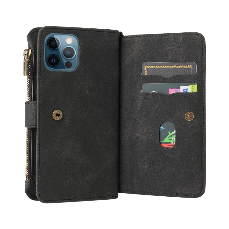 For iPhone 12 Pro Max Skin Feel PU + TPU Horizontal Flip Leather Case with Holder & 15 Cards Slot & Wallet & Zipper Pocket & Lanyard(Black) - iPhone 12 Pro Max Cases by buy2fix | Online Shopping UK | buy2fix