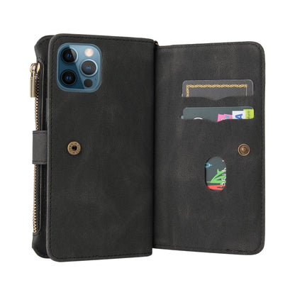 For iPhone 12 Pro Max Skin Feel PU + TPU Horizontal Flip Leather Case with Holder & 15 Cards Slot & Wallet & Zipper Pocket & Lanyard(Black) - iPhone 12 Pro Max Cases by buy2fix | Online Shopping UK | buy2fix