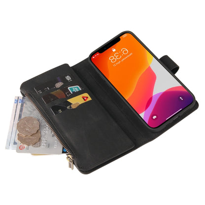 For iPhone 12 Pro Max Skin Feel PU + TPU Horizontal Flip Leather Case with Holder & 15 Cards Slot & Wallet & Zipper Pocket & Lanyard(Black) - iPhone 12 Pro Max Cases by buy2fix | Online Shopping UK | buy2fix