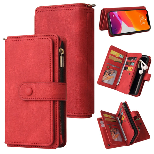 For iPhone 12 Pro Max Skin Feel PU + TPU Horizontal Flip Leather Case with Holder & 15 Cards Slot & Wallet & Zipper Pocket & Lanyard(Red) - iPhone 12 Pro Max Cases by buy2fix | Online Shopping UK | buy2fix