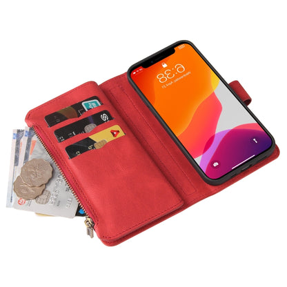 For iPhone 12 Pro Max Skin Feel PU + TPU Horizontal Flip Leather Case with Holder & 15 Cards Slot & Wallet & Zipper Pocket & Lanyard(Red) - iPhone 12 Pro Max Cases by buy2fix | Online Shopping UK | buy2fix