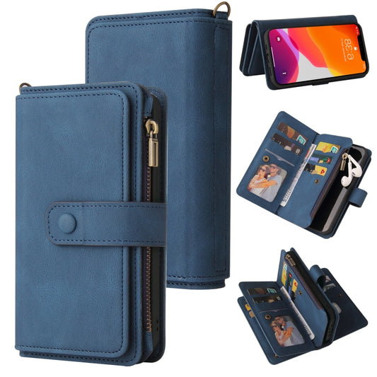 For iPhone 12 Pro Max Skin Feel PU + TPU Horizontal Flip Leather Case with Holder & 15 Cards Slot & Wallet & Zipper Pocket & Lanyard(Blue) - iPhone 12 Pro Max Cases by buy2fix | Online Shopping UK | buy2fix
