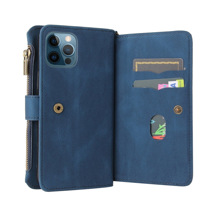 For iPhone 12 Pro Max Skin Feel PU + TPU Horizontal Flip Leather Case with Holder & 15 Cards Slot & Wallet & Zipper Pocket & Lanyard(Blue) - iPhone 12 Pro Max Cases by buy2fix | Online Shopping UK | buy2fix