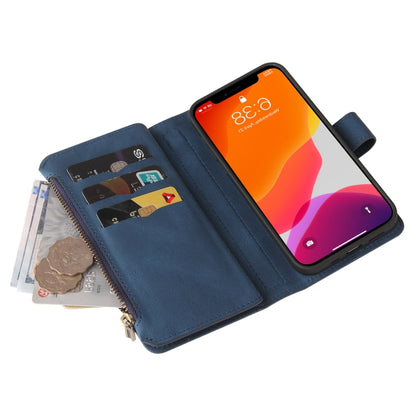 For iPhone 12 Pro Max Skin Feel PU + TPU Horizontal Flip Leather Case with Holder & 15 Cards Slot & Wallet & Zipper Pocket & Lanyard(Blue) - iPhone 12 Pro Max Cases by buy2fix | Online Shopping UK | buy2fix