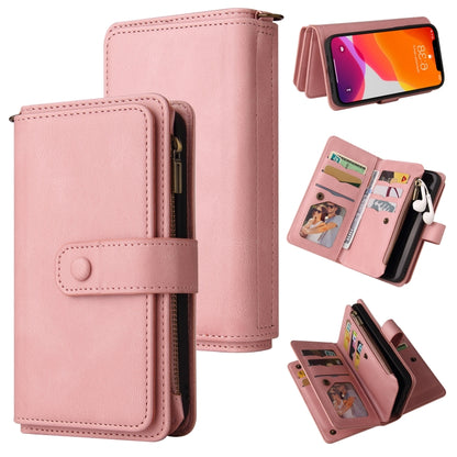 For iPhone 12 Pro Max Skin Feel PU + TPU Horizontal Flip Leather Case with Holder & 15 Cards Slot & Wallet & Zipper Pocket & Lanyard(Pink) - iPhone 12 Pro Max Cases by buy2fix | Online Shopping UK | buy2fix
