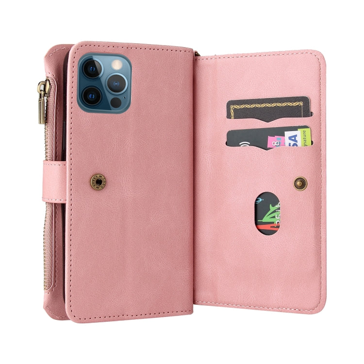 For iPhone 12 Pro Max Skin Feel PU + TPU Horizontal Flip Leather Case with Holder & 15 Cards Slot & Wallet & Zipper Pocket & Lanyard(Pink) - iPhone 12 Pro Max Cases by buy2fix | Online Shopping UK | buy2fix