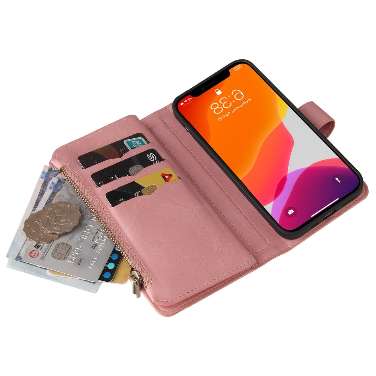For iPhone 12 Pro Max Skin Feel PU + TPU Horizontal Flip Leather Case with Holder & 15 Cards Slot & Wallet & Zipper Pocket & Lanyard(Pink) - iPhone 12 Pro Max Cases by buy2fix | Online Shopping UK | buy2fix