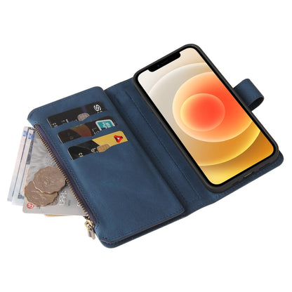 For iPhone 12 / 12 Pro Skin Feel PU + TPU Horizontal Flip Leather Case with Holder & 15 Cards Slot & Wallet & Zipper Pocket & Lanyard(Blue) - iPhone 12 / 12 Pro Cases by buy2fix | Online Shopping UK | buy2fix