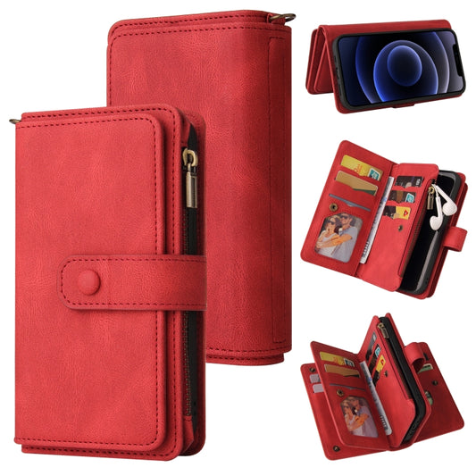 For iPhone 12 mini Skin Feel PU + TPU Horizontal Flip Leather Case with Holder & 15 Cards Slot & Wallet & Zipper Pocket & Lanyard (Red) - iPhone 12 mini Cases by buy2fix | Online Shopping UK | buy2fix