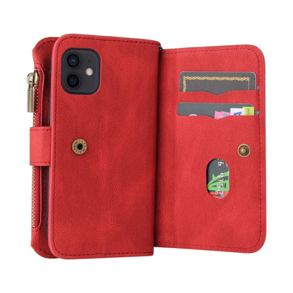For iPhone 12 mini Skin Feel PU + TPU Horizontal Flip Leather Case with Holder & 15 Cards Slot & Wallet & Zipper Pocket & Lanyard (Red) - iPhone 12 mini Cases by buy2fix | Online Shopping UK | buy2fix